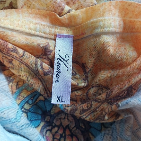 Kiara Size XL Multi Colored V-Neck Short Sleeve Embellished Boho Y2K Style Top - Picture 8 of 9